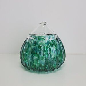 Wimberly Glassworks Art Glass Hand Blown Oil Lamp Liquid Candle Clear Green/Blue